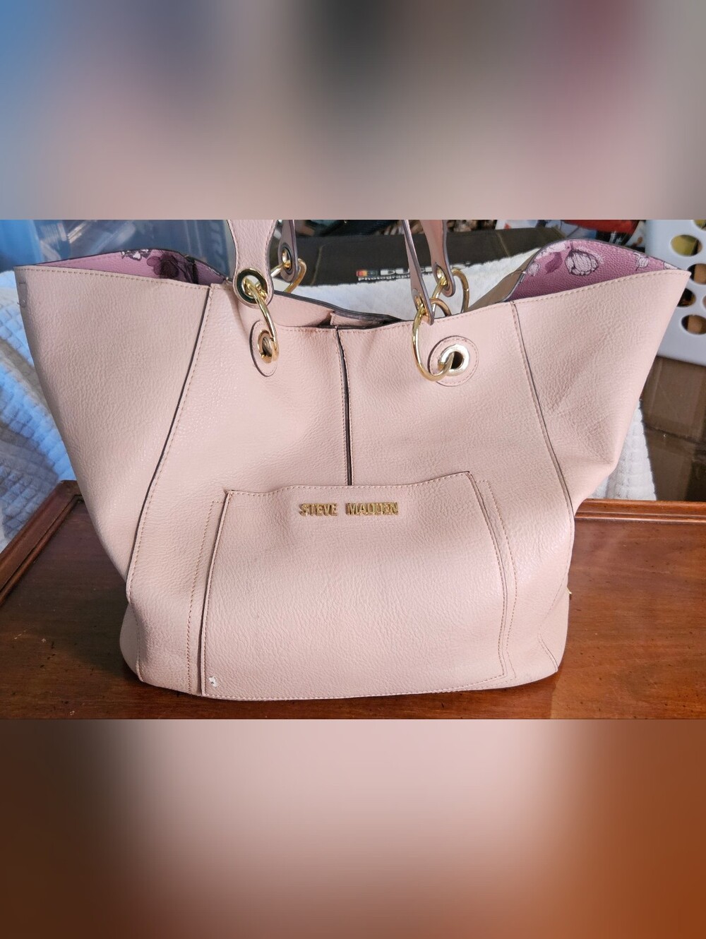 Steve Madden Pale Pink Leather Tote with Gold Hardware
